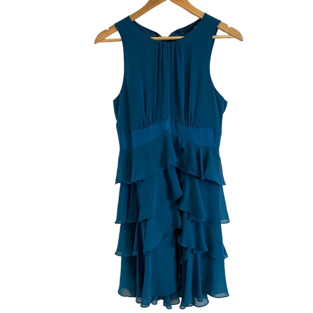 RW&CO. Empire chiffon dress woven turquoise cerulean blue sleeveless size 2 - Picture 3 of 16